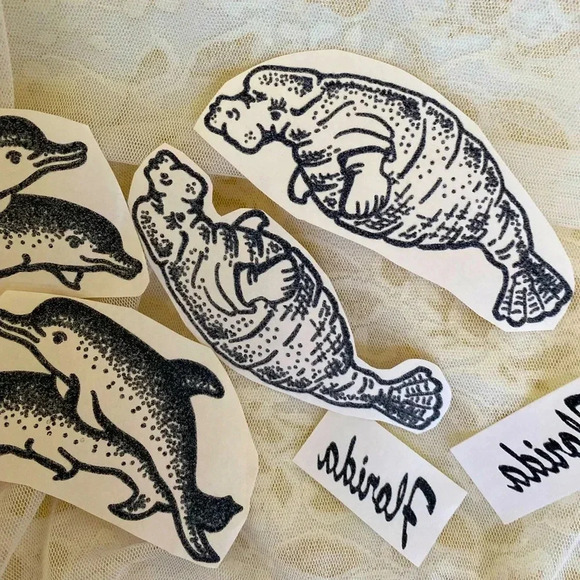 Iron-On Tee/T-Shirt patches Dolphin Manatee Florida set of 6/half-dozen patches - Picture 6 of 6
